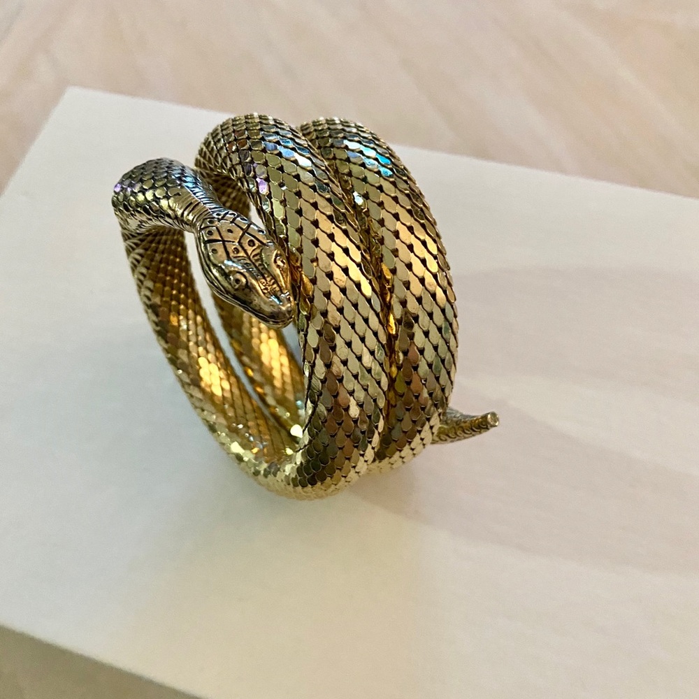 Vintage Gold Tone 3 Coil Snake Serpent Bracelet